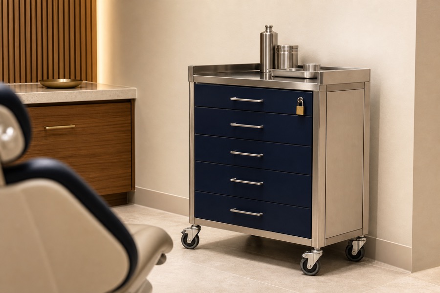Illustration of a locked medication cart in a surgery suite
